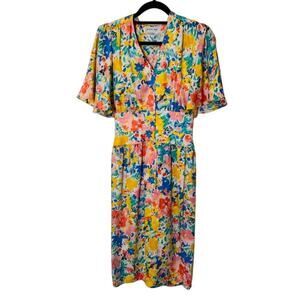 Vintage Nora Noh 100% Silk 1980 Flutter Sleeve Dress Size 6